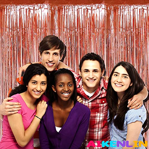 Image of 4 Pack 3.2Ft x 9.8Ft Rose Gold Foil Fringe Curtain Backdrop, Metallic Tinsel Foil Fringe Streamers Curtains for Party, Photo Booth Props, Birthday, Wedding, Christmas Party Decoration Supplies