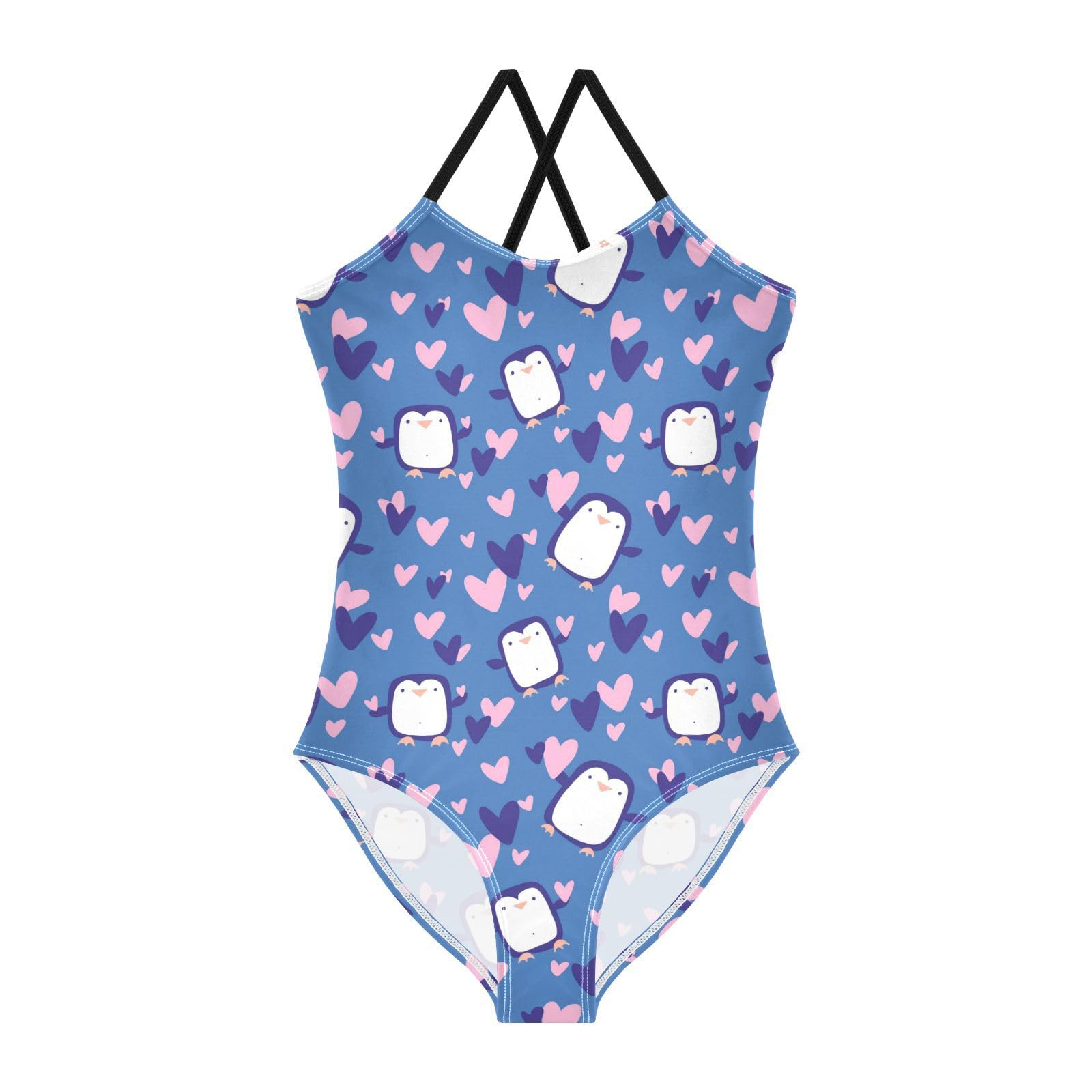 Hearts Penguin Girls One Piece Swimsuits Love Sport Halter Swimwear Beach Bathing Suit 7-8T Multi