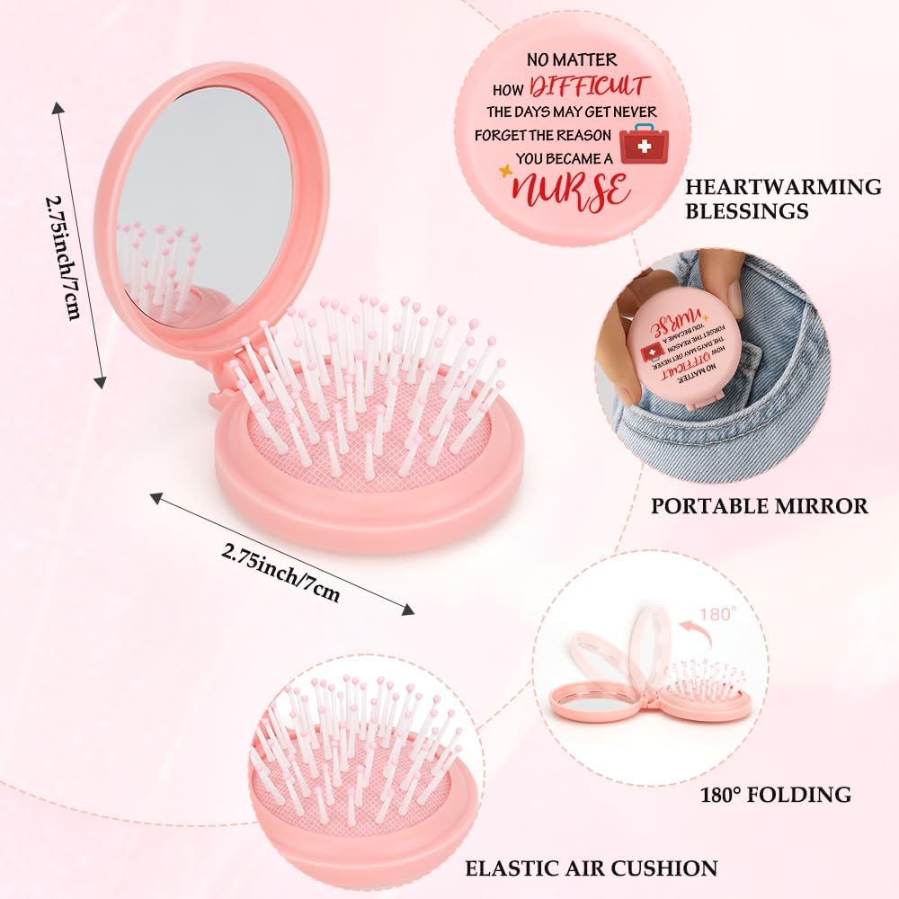 MystiCharm Nurses Week Appreciation Gifts for Women Stocking Fillers Christmas Thank You Valentines Birthday Halloween Easter Graduation Gift Travel Folding Hair Brush with Mirror for Nurse Vet Dental image 3