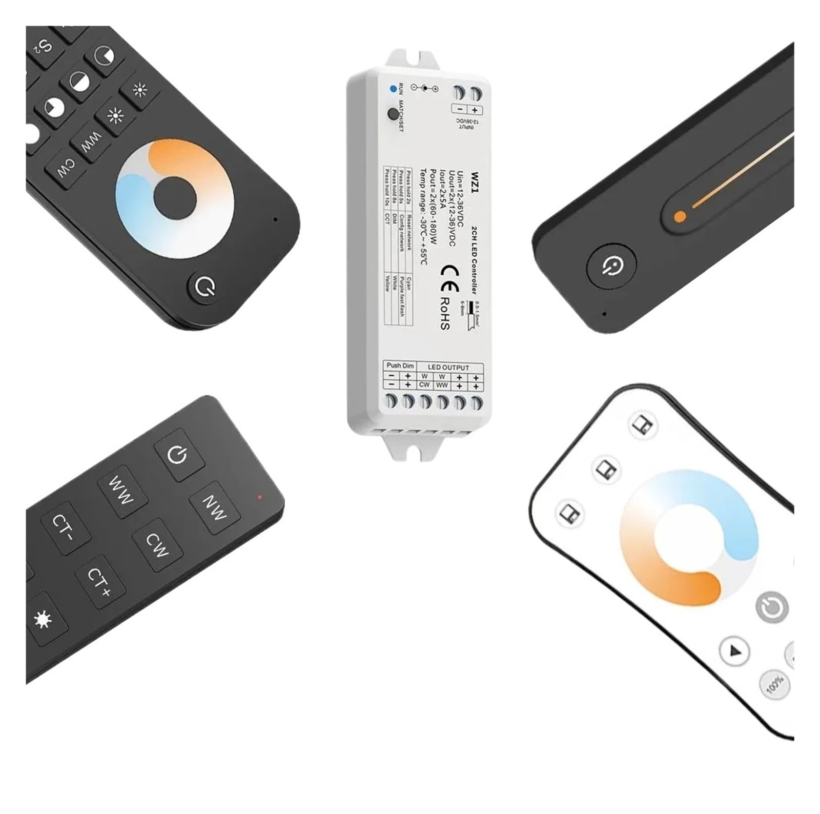 Controlador regulador de intensidad LED, controlador LED de 2 canales, atenuador de 24V CC de 12V con atenuación por empuje, Control remoto de 2,4G for tira de luces WW CW CCT(RS2 (CCT) Only)
