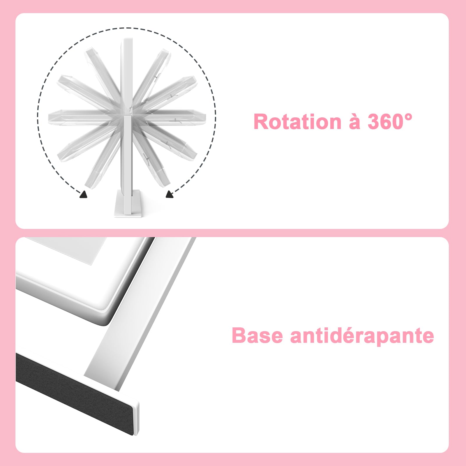 AIMAX Miroir Coiffeuse de Maquillage Lumineux, 27,5 x 37,5 cm, Rotation à 360°, Miroir cosmétique avec LED, 3 Modes d'éclairage et intensité Variable, contrôle Tactile, Miroir de Table pour Coiffeuse