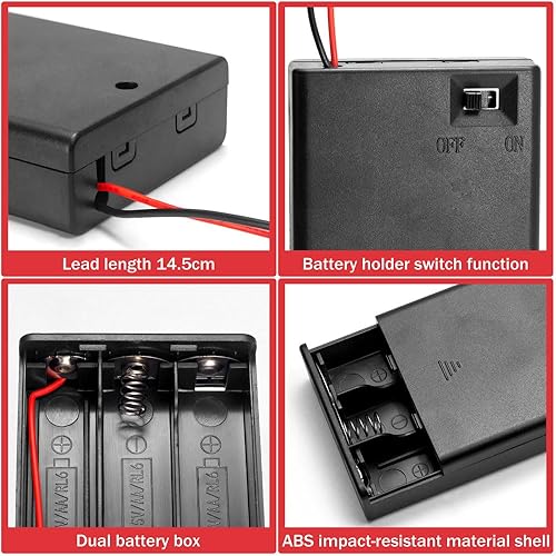 Miniatura 2 de Paquete de 4 soportes de batería 3AA 4.5V con interruptor, 3 soportes de batería AA de 1.5 V con cables e interruptor