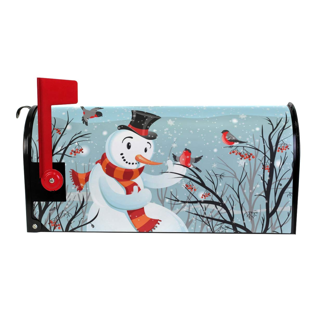 WOOR Christmas Birds Bullfinch and Snowman Magnetic Mailbox Cover MailWraps Garden Yard Home Decor for Outside Oversized-25.5