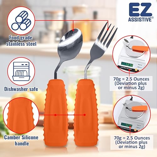 Miniatura 5 de Utensilios adaptativos, utensilios de peso para temblores y pacientes de Parkinson, juego de utensilios de cuchara y tenedor para ancianos