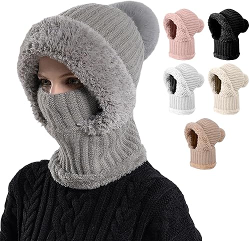Gorro 3 en 1 para mujer, gorro 3 en 1 con bufanda y máscara, juego de bufanda de esquí y máscara de punto cálido para otoño e invierno