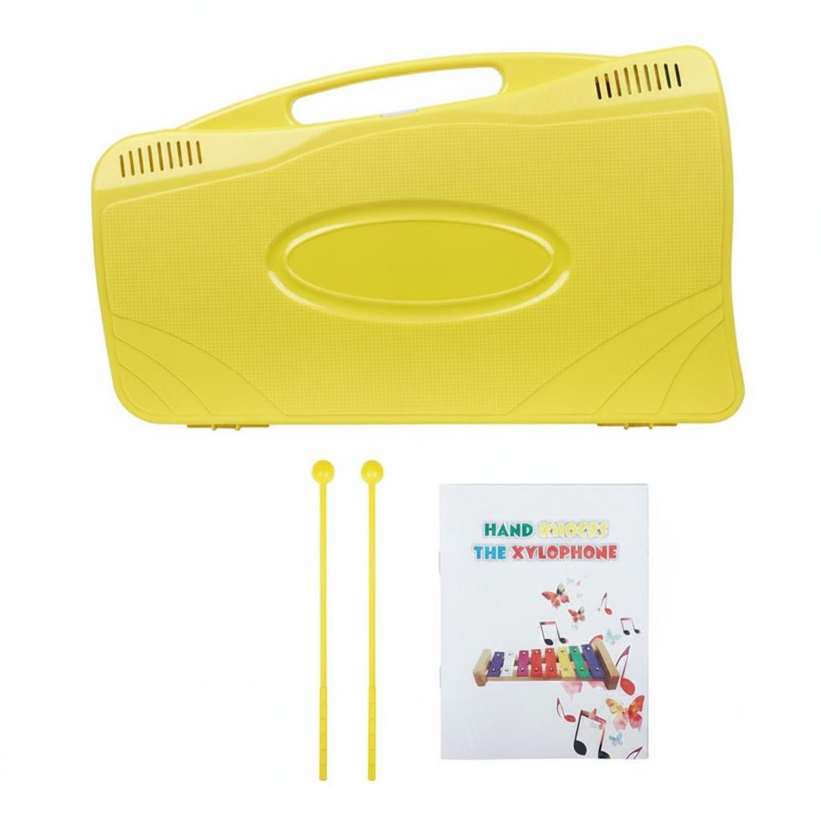 Xilofono Bambini Kit Musicale 25 Note Metallofono Strumento per Apprendimento con Custodia a Trasporto Bacchette E Canzoni Barre Alluminio Base Adatto, Giallo
