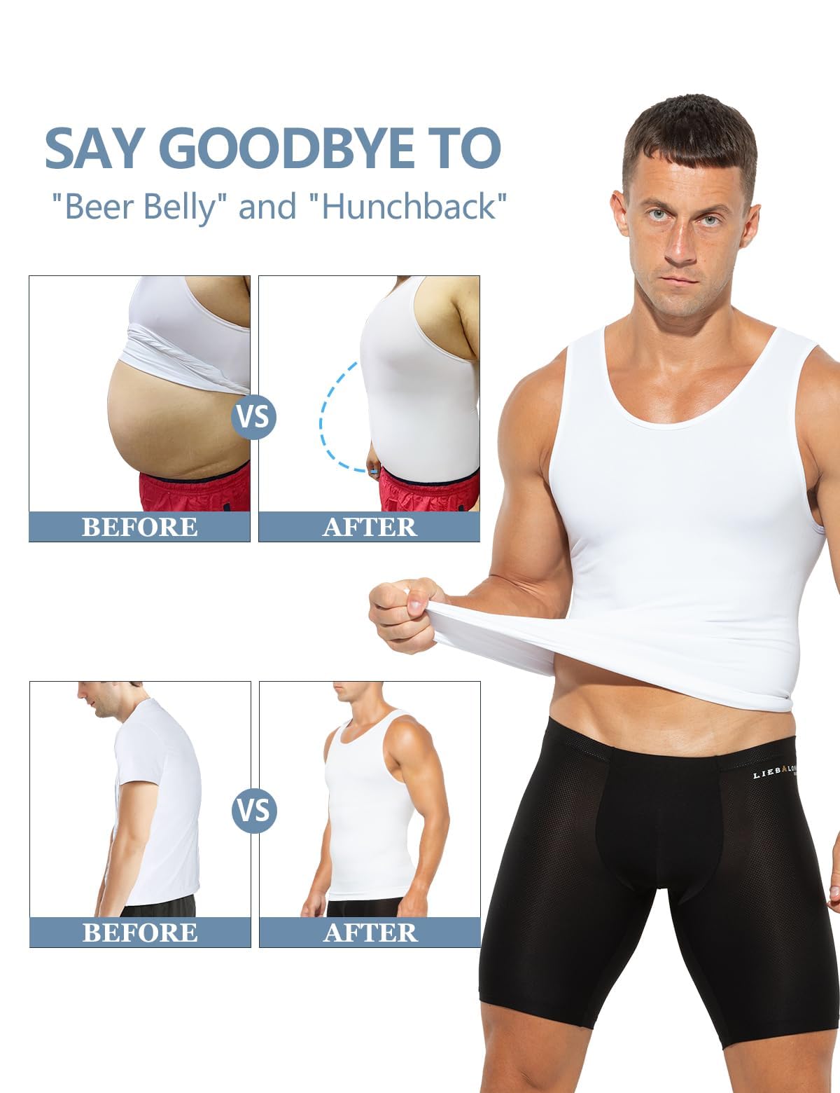 Casey Kevin Chalecode Compresión Hombre Faja Reductora Camiseta (Pack de 2) Men's Body Shaper Adelgazante Camisa Moldeadora Chaleco