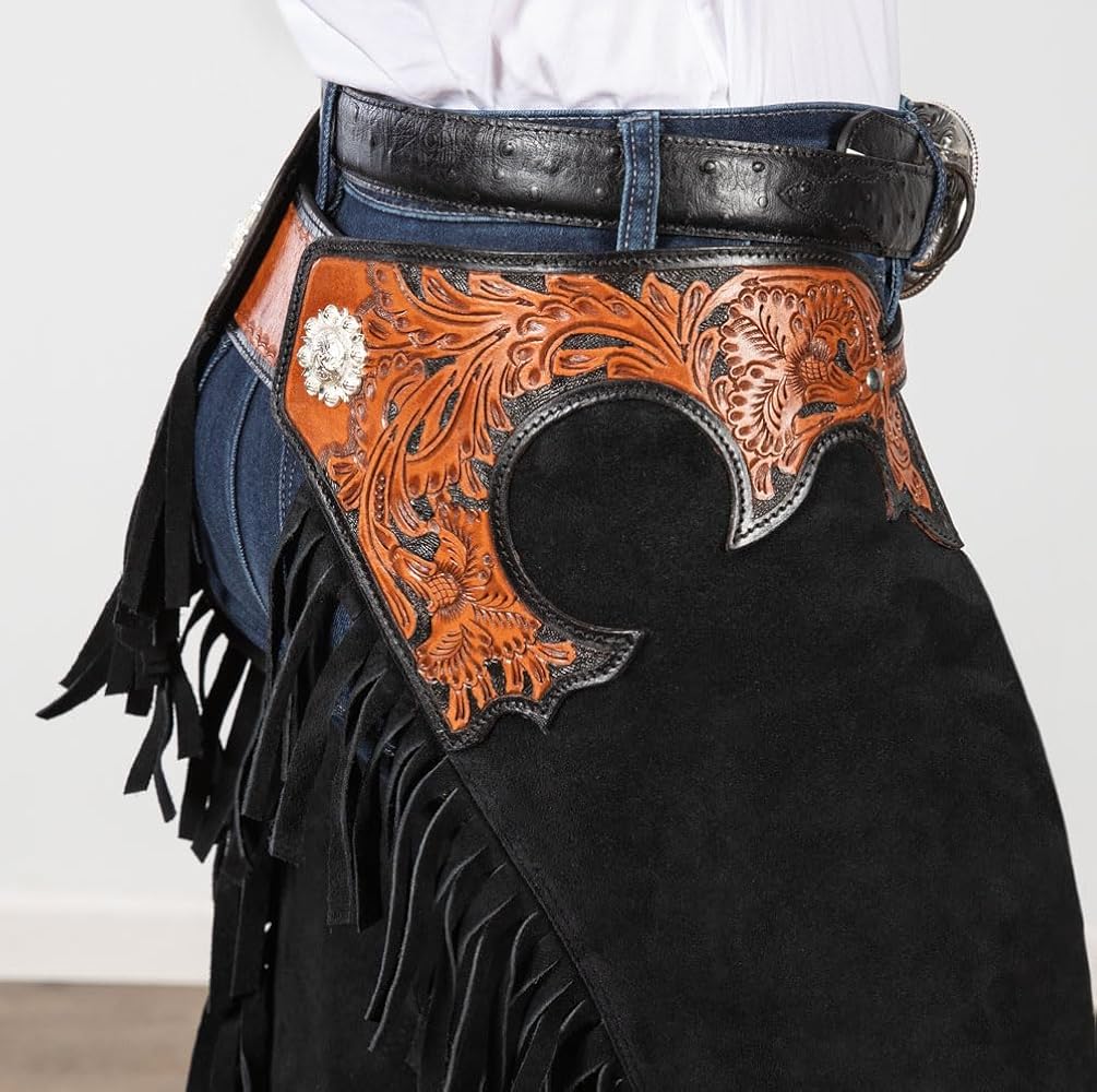 Amazon.com: Black Suede Tooled Chaps, M : Clothing, Shoes