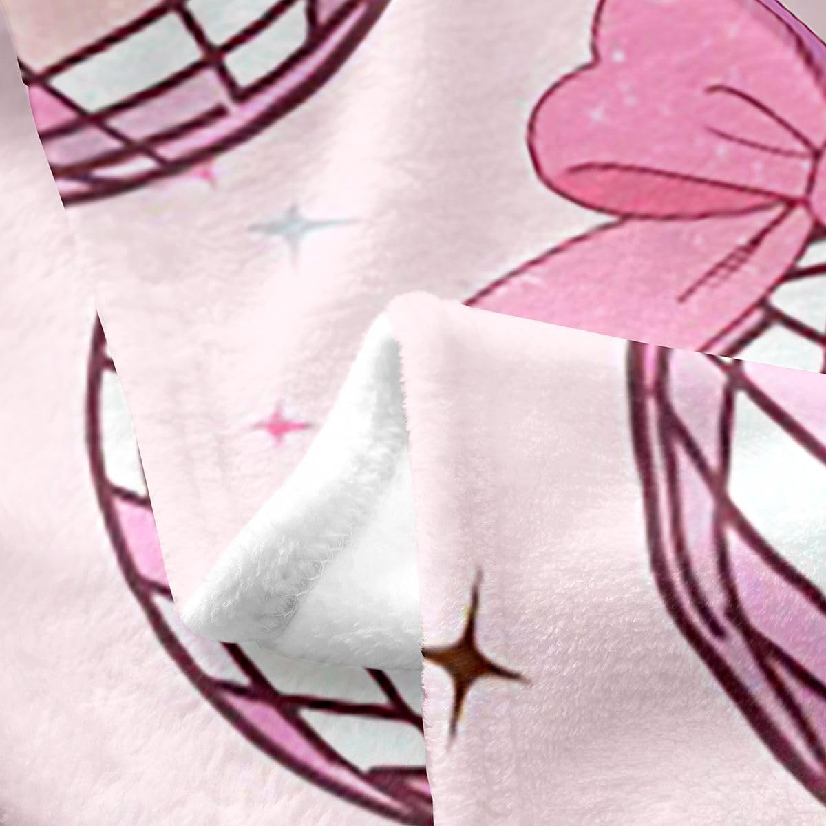 jejeloiu Kids Disco Mirror Ball Flannel Fleece Throw Blanket Twin 60"x80" Pink Bow All Season Bed Blanket for Sofa Couch Funky Cute