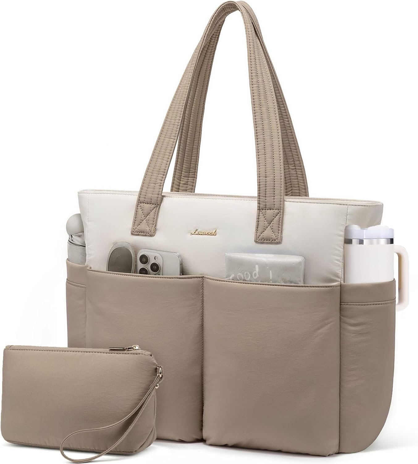 LOVEVOOK Puffer Tote Bag for Women, Lightweight Work Bag, Travel Tote Bag, Large Shoulder Handbag for Teacher, Nurse, Daily