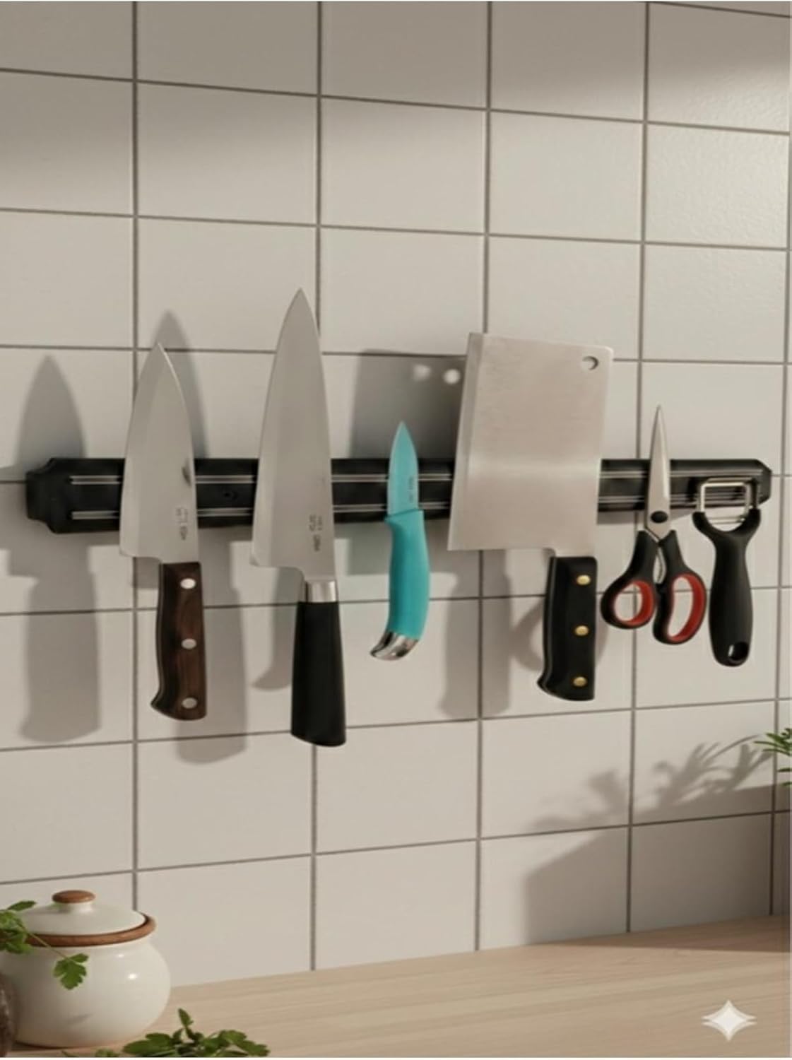 Magnetic Knife Holder 22 Inch, Wall Mount Knife Strip Organizer for Kitchen, Black Metal Knife Rack - Black