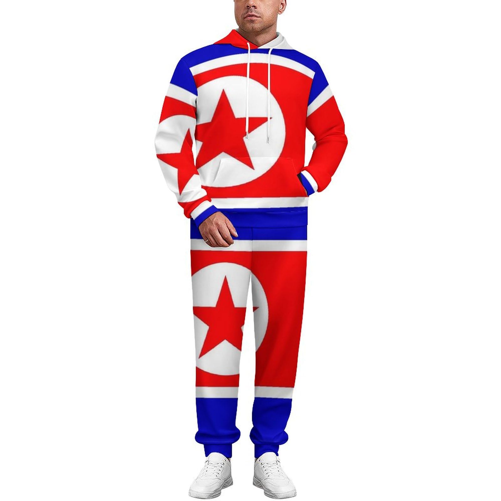 Tuta Da Uomo E Da Donna Set Completo Da 2 Pezzi Tuta Da Ginnastica Novità Stampa Bandiera Della Corea Del Nord Felpa Con Cappuccio A Maniche Lunghe Jogger Pantaloni Della Tuta Set Completo Da Salotto