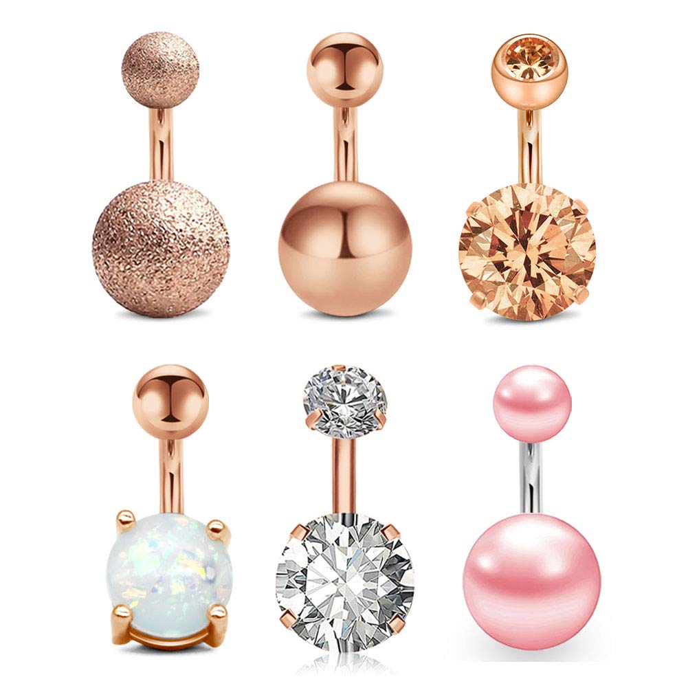 Longita8 Piezas Barbell Curvado 6mm Corto Piercing Ombligo Anillo para Mujeres Niñas Vientres Anillo Crystal CZ Barra Piercing Joyería