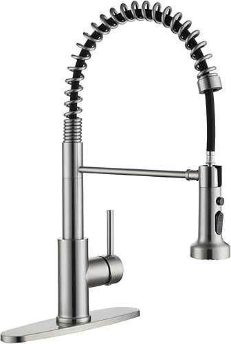 Clihome Grifo de fregadero de cocina de níquel cepillado con rociador extraíble, grifo de fregadero de una sola manija, grifo de cocina RV con placa disponible en Yaxa Colombia