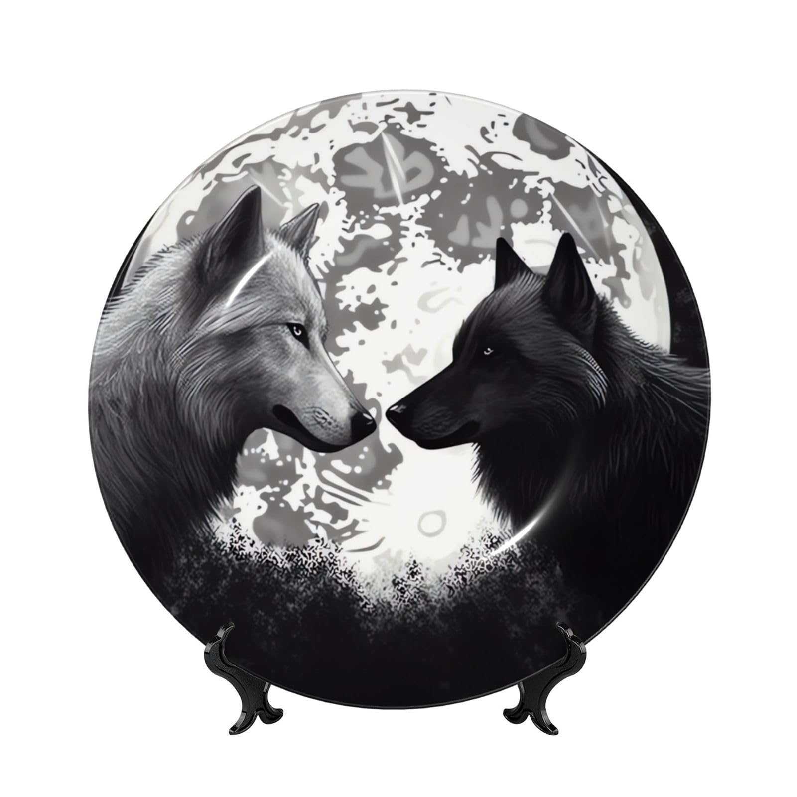 Assiette décorative de salon motif loups pour habiller un mur de bureau