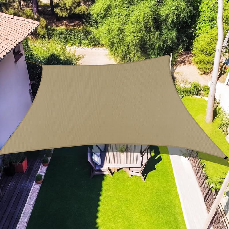 Waterproof Polyester 300GSM Fabric Rain UV & Sun Protection Rectangle ShadeSail Canopy for CarParking,Patio & Garden,Lawn with SS Triangle & Rope (Beige, 14X20 Feet, Pack of 1)-image-26