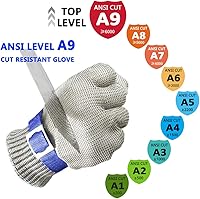 Vista 2 de Guantes de malla de malla de acero inoxidable de nivel 9 para cortar ostras Shucking Chopping Butcher