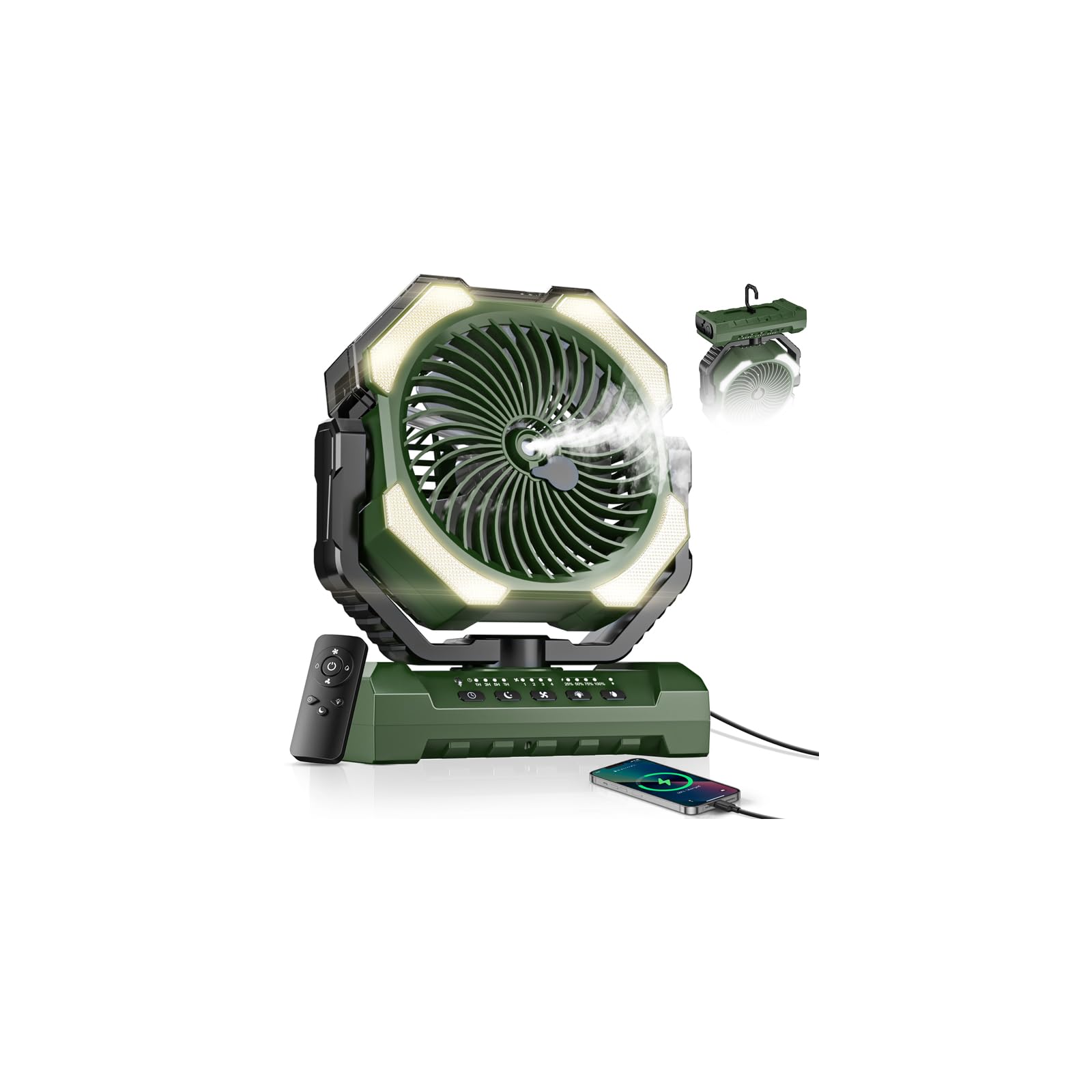 misting fan portable with 250ml water tank, 24000mah rechargeable cooling fans for outside, outdoor water misters with 2 mist modes, remote control camping fan with timer for beach, tents, patios