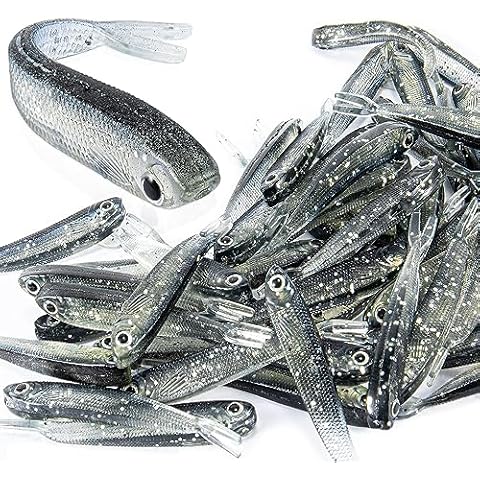 Syosisny 50 PCS Plastic Soft Fishing Lure, Lifelike Forked Tail Minnow, Fishing Baits Tackle for Saltwater and Freshwater Bass, Crappie, Walleye, or Trout Lures Cover