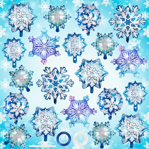 Snowflake Balloons 24 Pcs Snowflake Shaped Foil Balloon Large Frozen Snowflake Mylar Balloons for Birthday Christmas New Year Winter Wonderland Themed Party Decoration Supplies