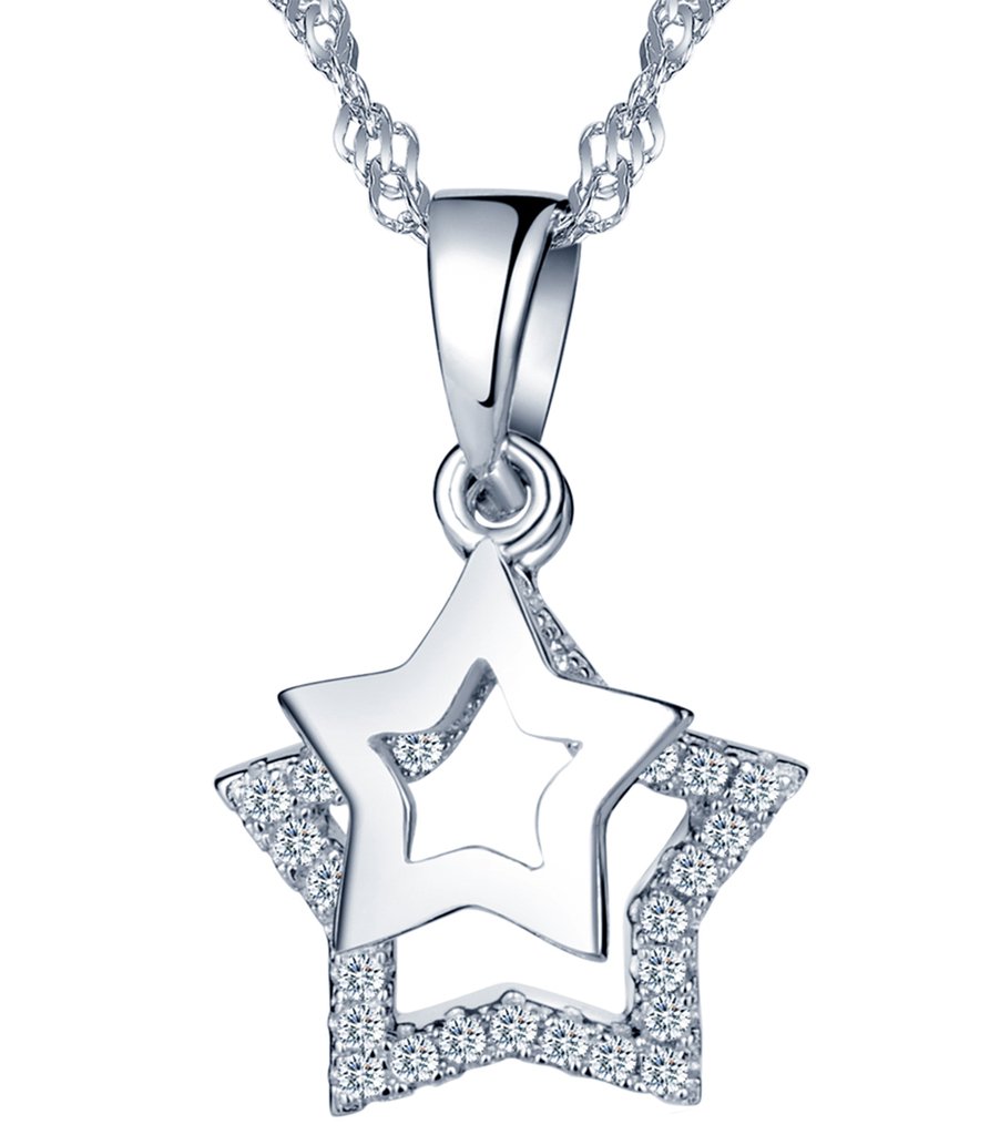 Yumilok Yumi Lok - Colgante rosa dorado de plata de ley con circonitas, con cadena colgante de estrellas, para mujeres.