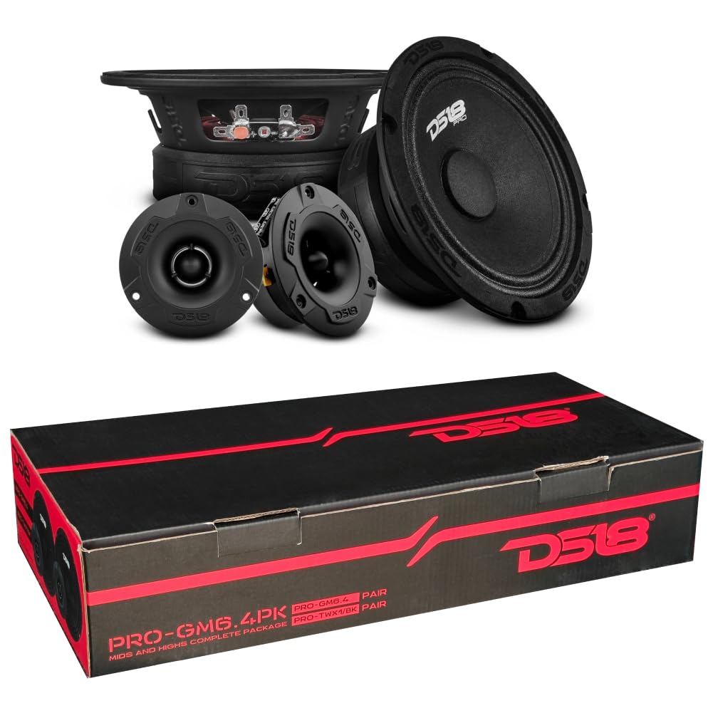 KIT SET PER DS18 PRO-GM6.4PK sistema a 2 vie 16,5 cm 165 mm 6,5", 140 watt rms 480 watt max, 2 midrange e 2 tweeter, 4 ohm, per auto, a coppia