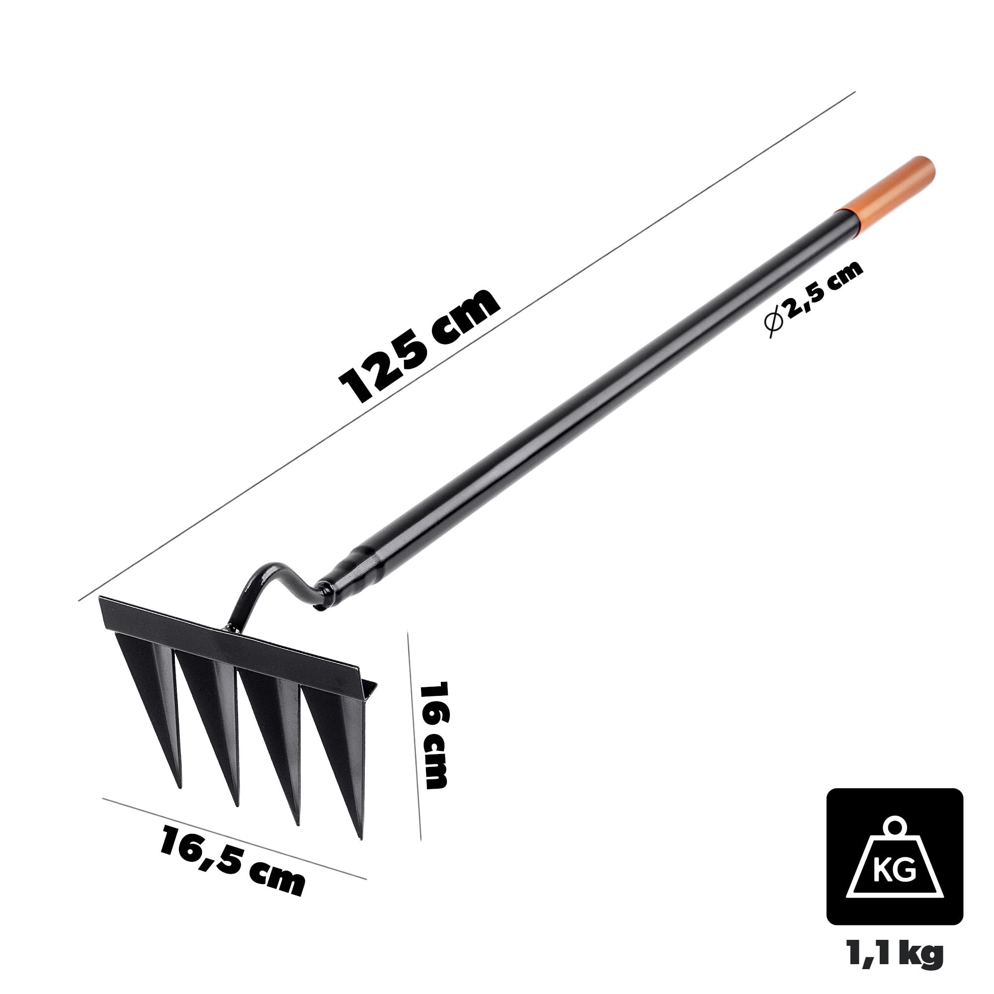 KADAX Azada para malas hierbas con 4 puntas afiladas, azada de jardín de acero altamente carbonizado para jardinería, herramienta de jardín para deshierbar, aflojar y airear el suelo (con mango de