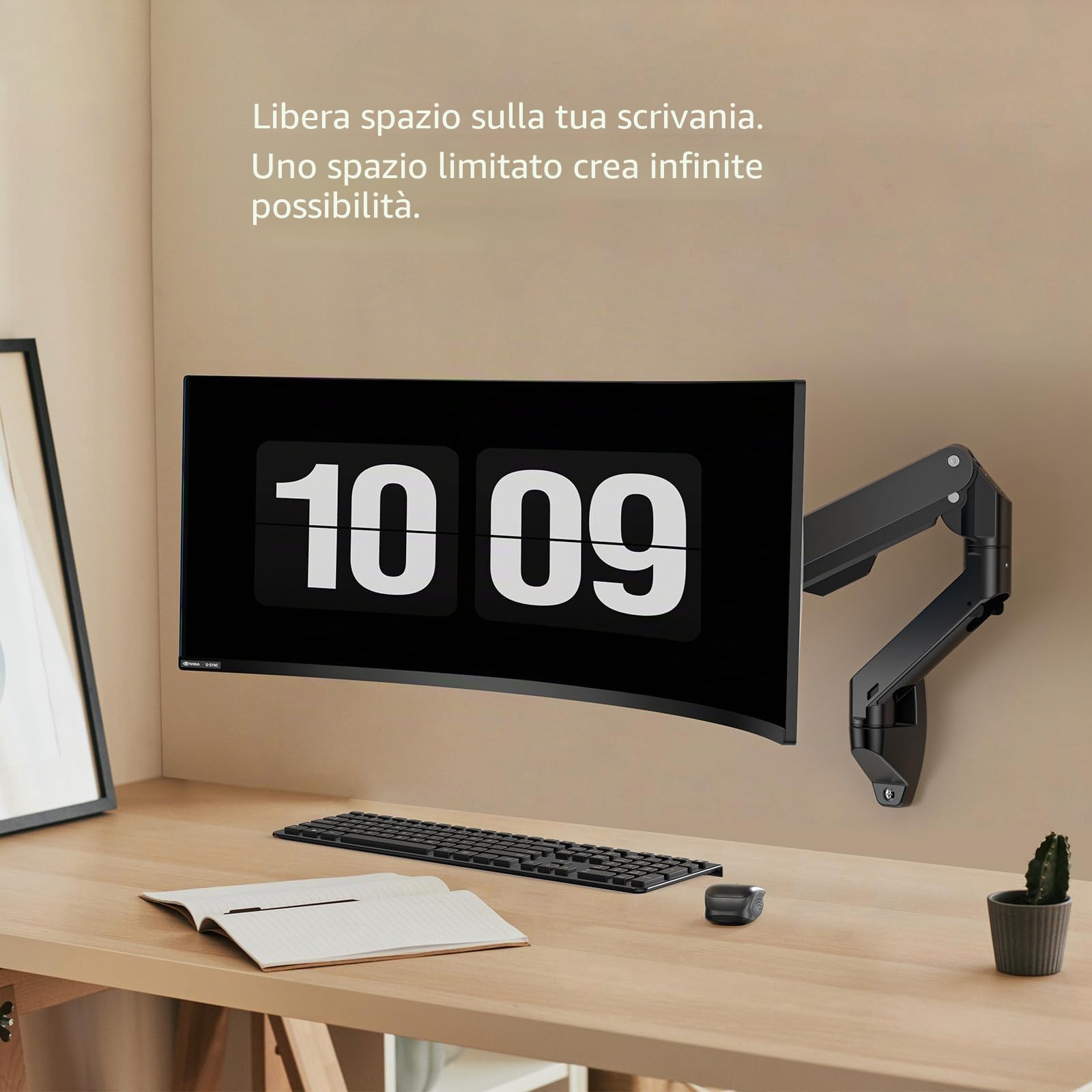 BEWISER Braccio per monitor resistente in alluminio da 49 pollici, lussuoso supporto da parete per monitor 34-57, supporta fino a 20 kg, supporto da parete Ultrawide da 57 pollici, nero