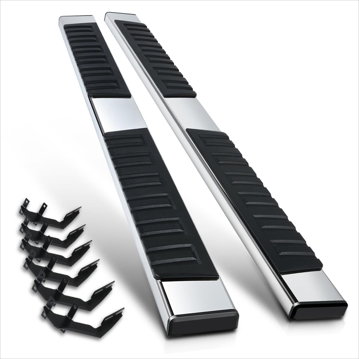 [Pair] 6.75 Inch Chrome Stainless Running Boards Side Steps Nerf Bars Compatible with 15-24 Ford F150-F450 Super Crew Cab