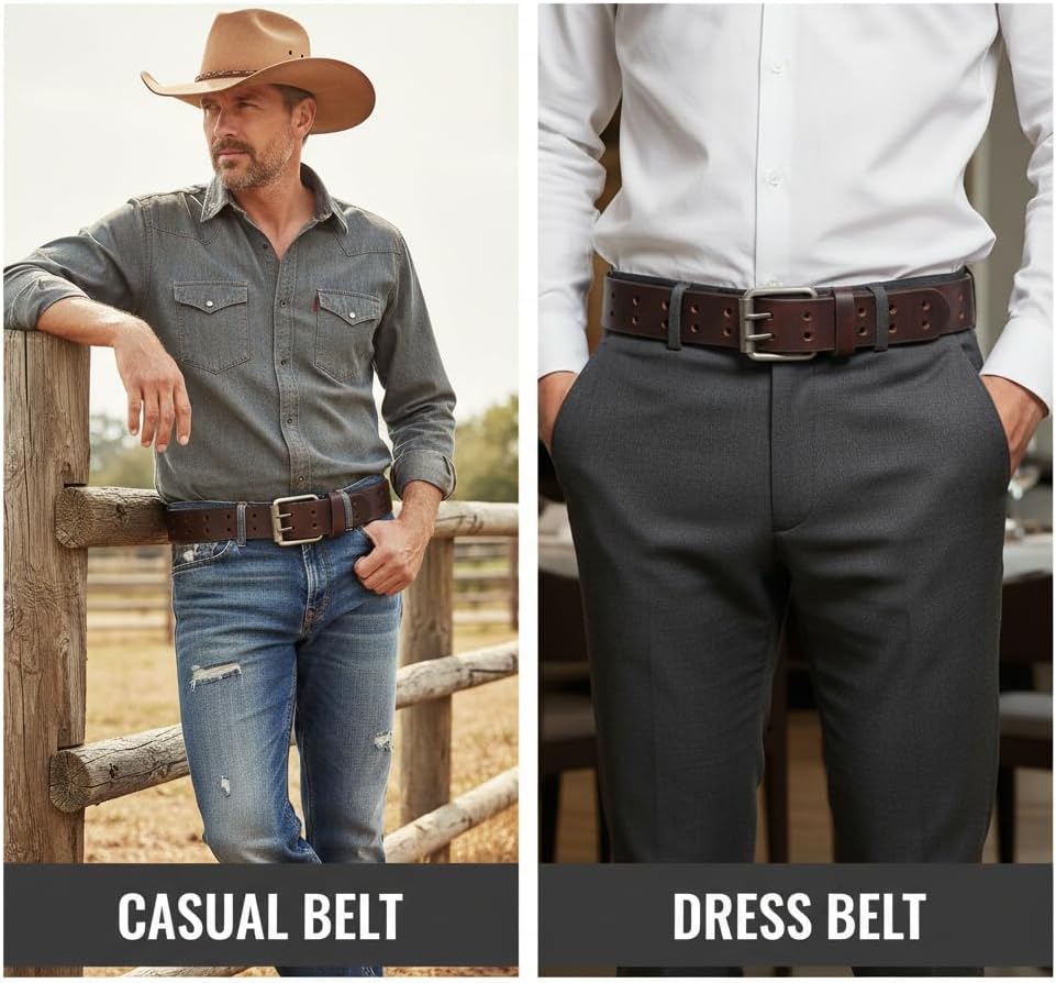 F&L CLASSIC Leather Work Belt, Heavy Duty Double Prong full grain Leather Belts for Men 1 1/2", Mens Casual Belts for Jeans - Image 5
