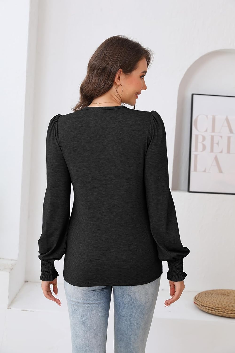 ETCYY Womens Long Sleeve Tops Dressy Casual Blouses Fall Pleated Tunic Trendy Tee Shirts 2026 Vacation Fashion Clothes - Image 5