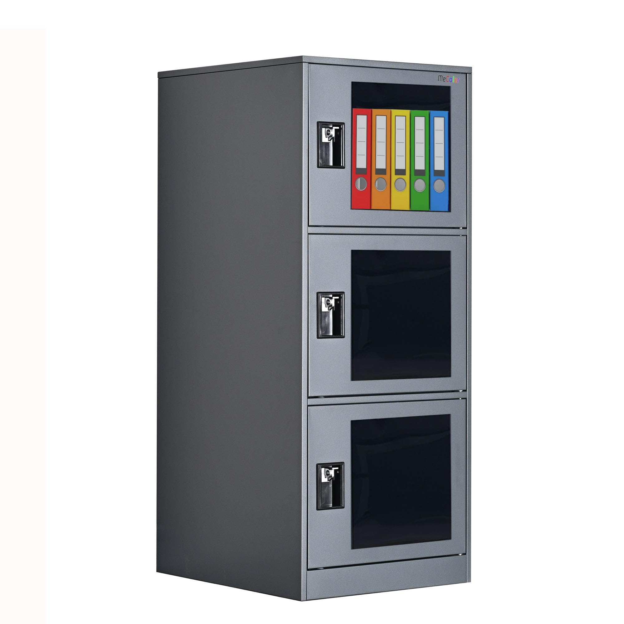 Casier Métal Vertical 2 Ou 3 Niveaux Avec Cadenas - Casier Gym Bureau Employé Gris - Rangement Sécurisé