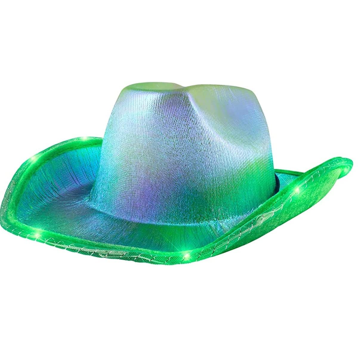 LEEMASING Unisex Cowboy Hat Light Up Flashing LED Brim Fun Light Up Hat For Wedding Prom Birthday Party Halloween (Green) — image 1