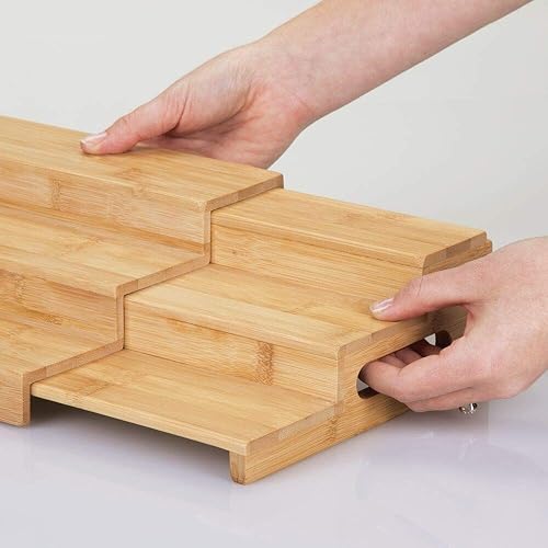Miniatura 4 de mDesign Organizador de especias ajustable y expandible de bambú con 3 niveles de almacenamiento para armario de cocina, encimera, estante de