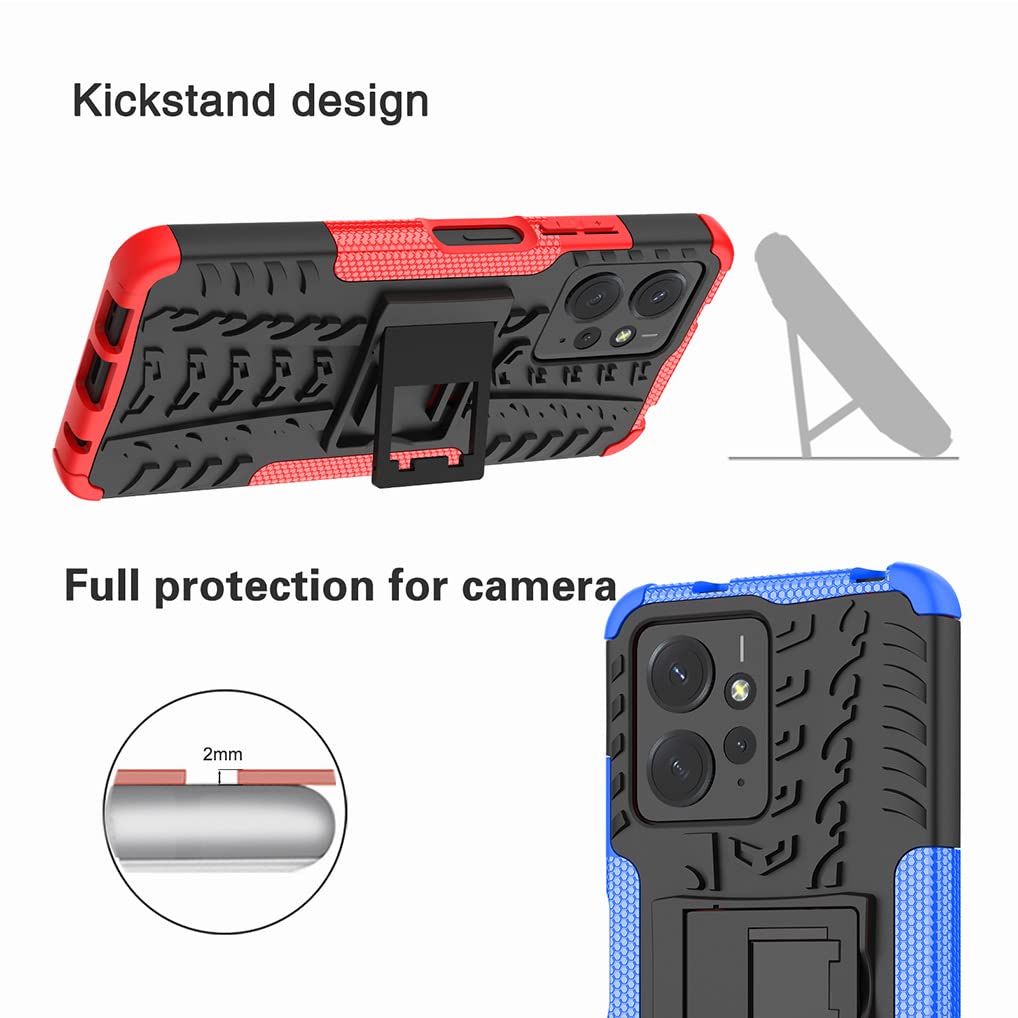 SEAHAI Cover per Xiaomi Redmi 12 4G, Antiurto Protezione Silicone con Supporto Pieghevole Nascosto Kickstand Rugged Custodia Case - Blu