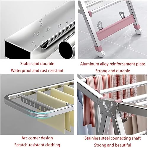 Miniatura 2 de Tendedero plegable para interiores, estante de secado de ropa plegable de 3 niveles, estante de secado independiente, con alas de altura ajustable,