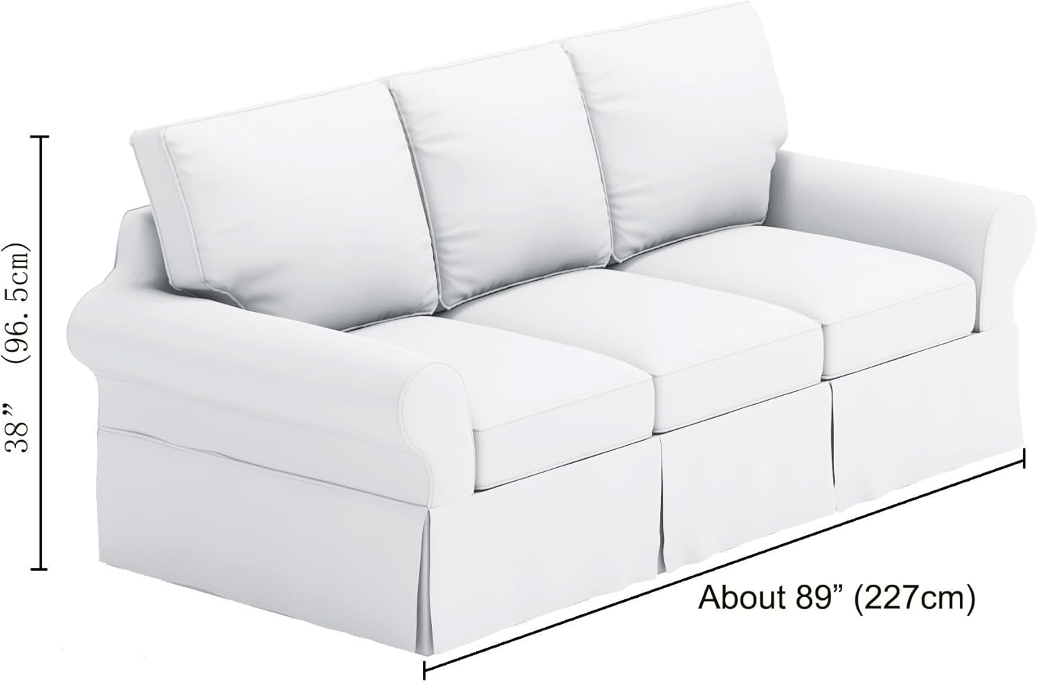 Grand Size XL Large Thick Cotton Sofa Cover Fits Pottery Barn PB Basic Grand (Not Regular Size) 3 Seat Sofa. Durable XL Slipcover Replacement (Grand Size White)