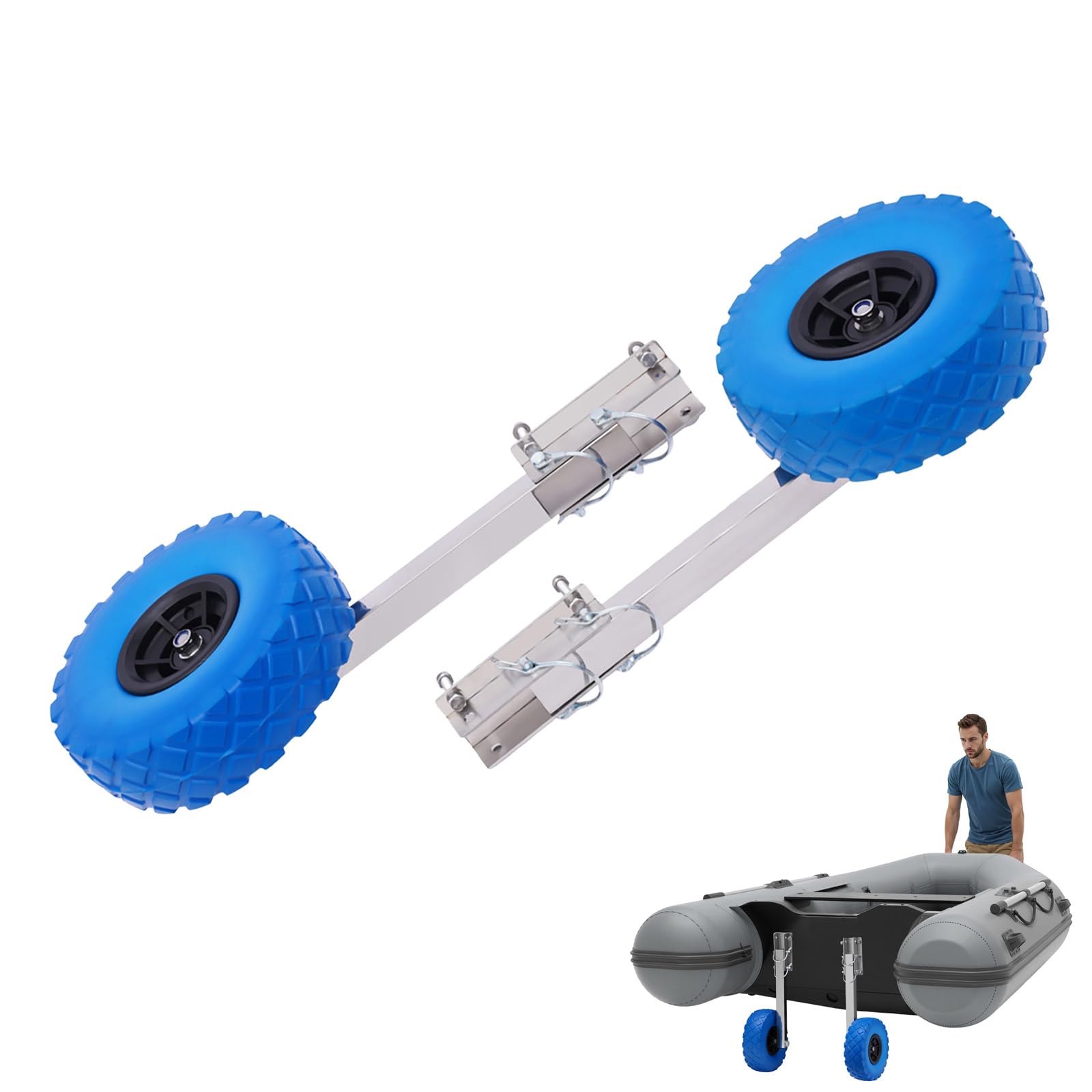 Ruedas para botes inflables, ruedas para botes neumáticos, carga máxima de 150 kg, ruedas de transporte de acero inoxidable, barco inflable, remolque, ruedas deslizantes para botes hinchables