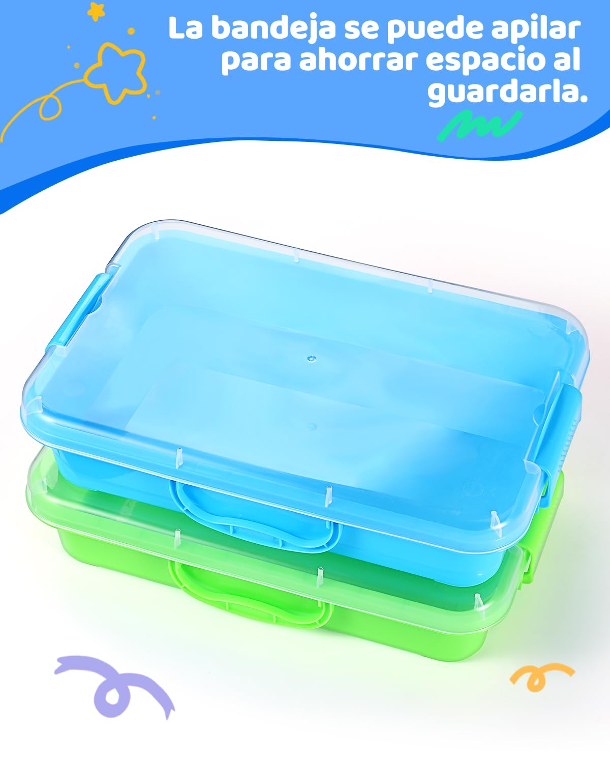 sikmcle Paquete de 2 bandejas de arena sensoriales con tapa y asa, contenedor de caja de arena sensorial portátil para niños, bandeja de actividades de plástico para niños pequeños, transparente