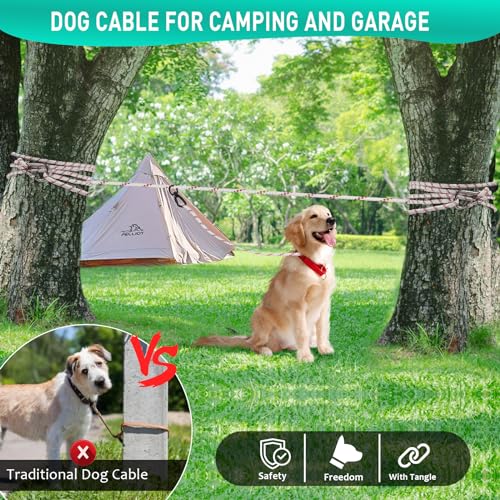 Dog Tie Out Cable for Camping 50ft, Dog Runner for Yard Hold up to 350lbs, Portable Dog Camping Essentials for Outside Dog Tie Out Cable for Camping 50ft, Dog Runner for Yard Hold up to 350lbs, Portable Dog Camping Essentials for Outside
