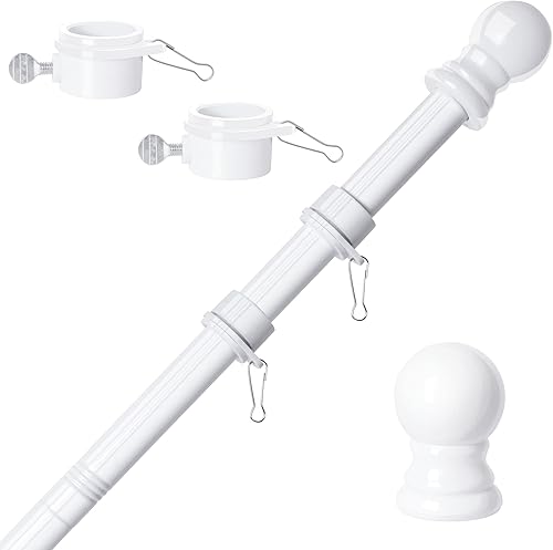 Vista 7 de Bastones de bandera para exteriores de la casa, kit de asta de bandera de acero inoxidable de 6 pies, de metal negro, sin enredos, residencial