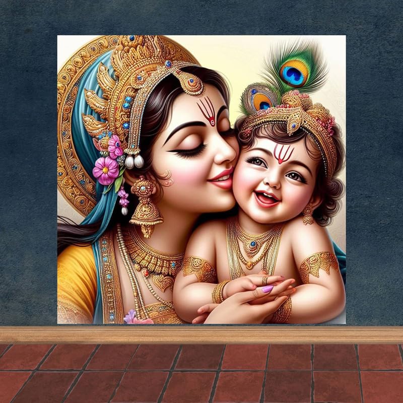 Image of British Terminal Cute little Bal Gopal Baby God Krishna| Kanha Ji | Laddu Lord Makhan Chor Painting Religious Poster for Pregnant Women for wall (matt thin vinyl,sticker,multicolor,unframed)| bj443