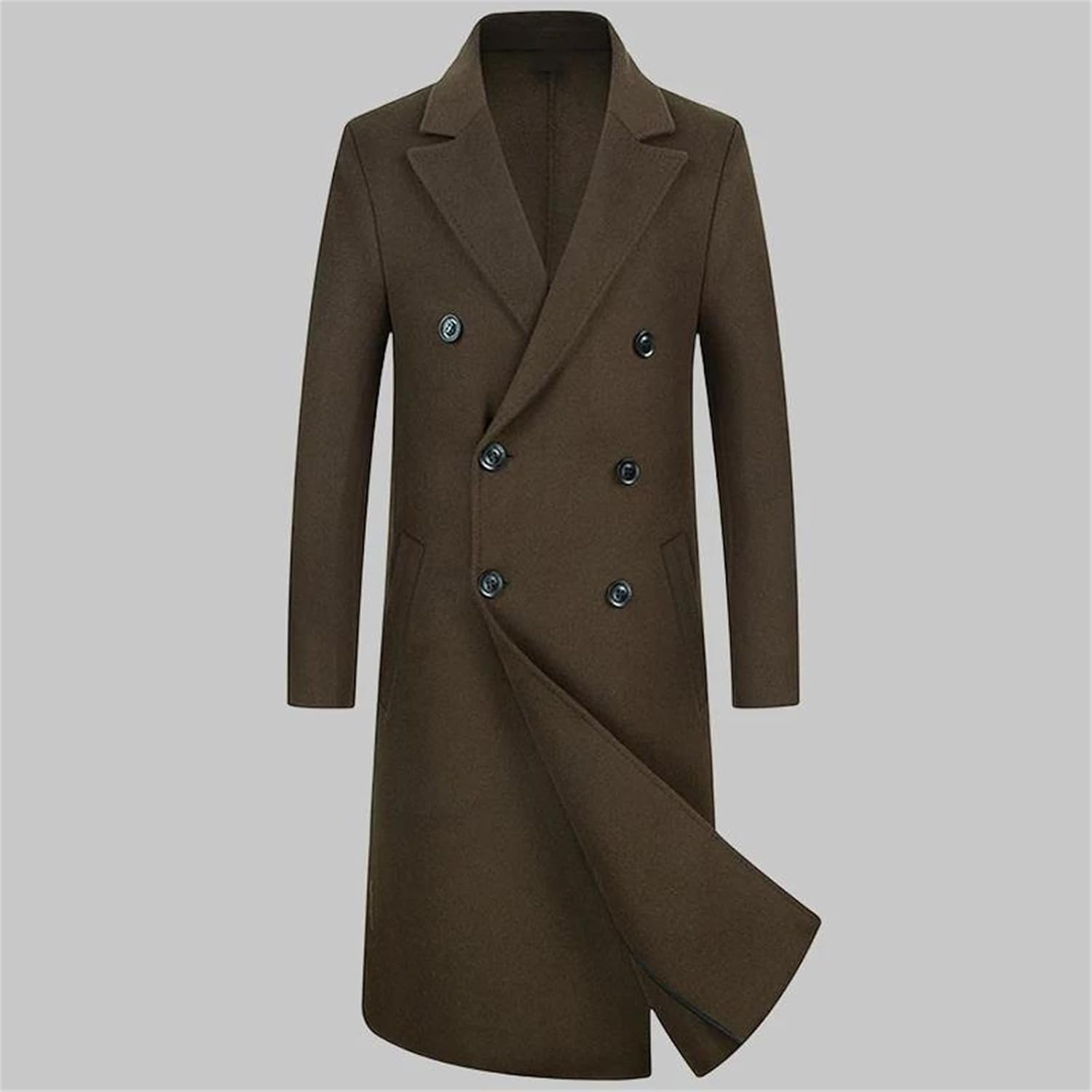 Mens Double-Sided Woolen Overcoat Windbreaker Men's Long Wool Blend Trench Coat Turn-Down Collar Warm Jacket