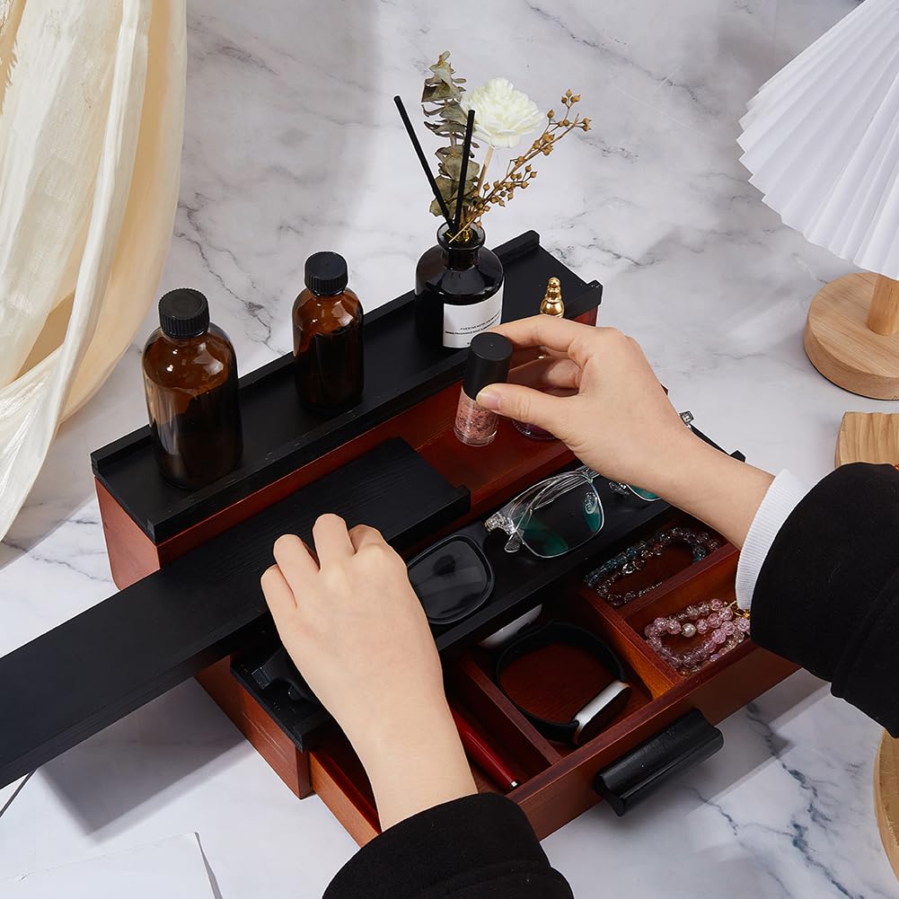 DICOSMETIC Organizer per acqua di colonia, in legno, per uomini, 3 piani, colonia, supporto per acqua con scomparto nascosto e cassetto in legno, organizzatore per profumi da scrivania, scaffale per
