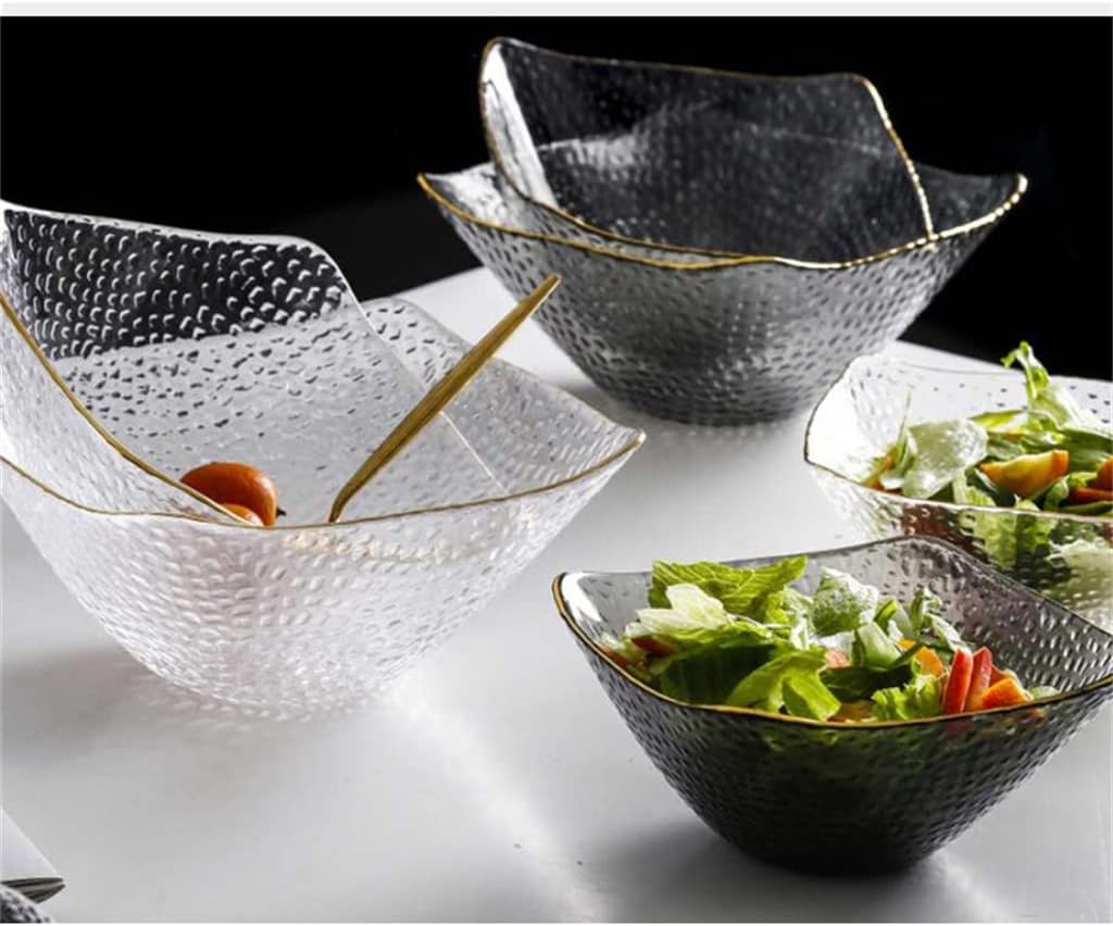 ゴールドインレイエッジガラスサラダボウル 透明ガラスボウル デザート
