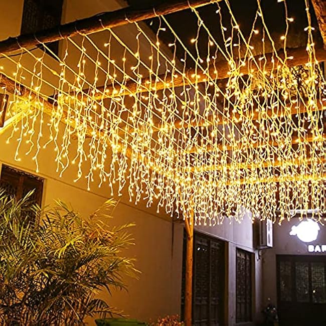 LED Icicle Lights, 8 Modes, 13FT 96 LEDs Christmas Short Curtain Fairy Hanging Ceiling Extendable Lights for Wedding Balcony Doorway Outdoor Indoor Decoration Warm White, 4M