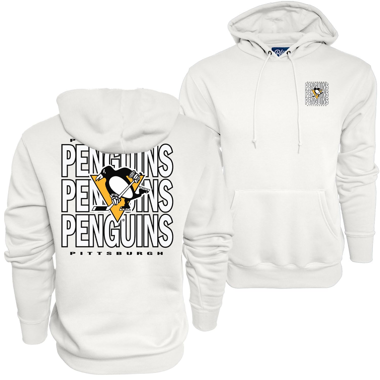 Blue 84 NHL Officially Licensed Hooded Sweatshirt Front/Back Curl White