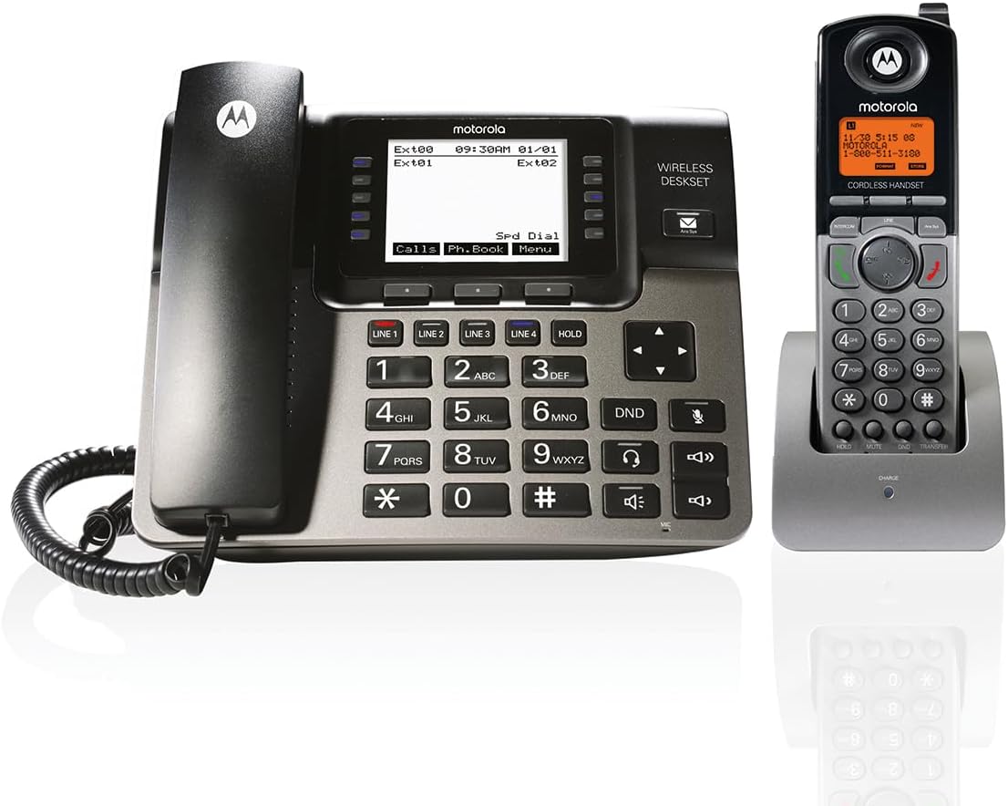 Motorola Voice ml1250 4 line Corded/Cordless Phone System, 1 handset, Black/Silver