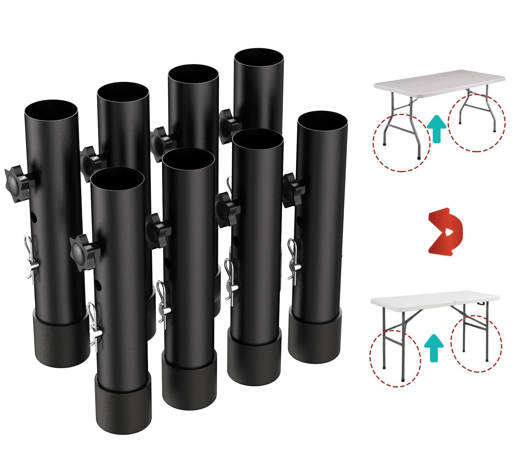 (8-pack) Table Leg Extensions for Straight/Bent Leg, Metal Folding Table Leg Extenders,2 Levels/Heights Adjustable table risers 3.6"/5.23",Adjustable Table Height Extenders for Rise 3.6in/5.2in