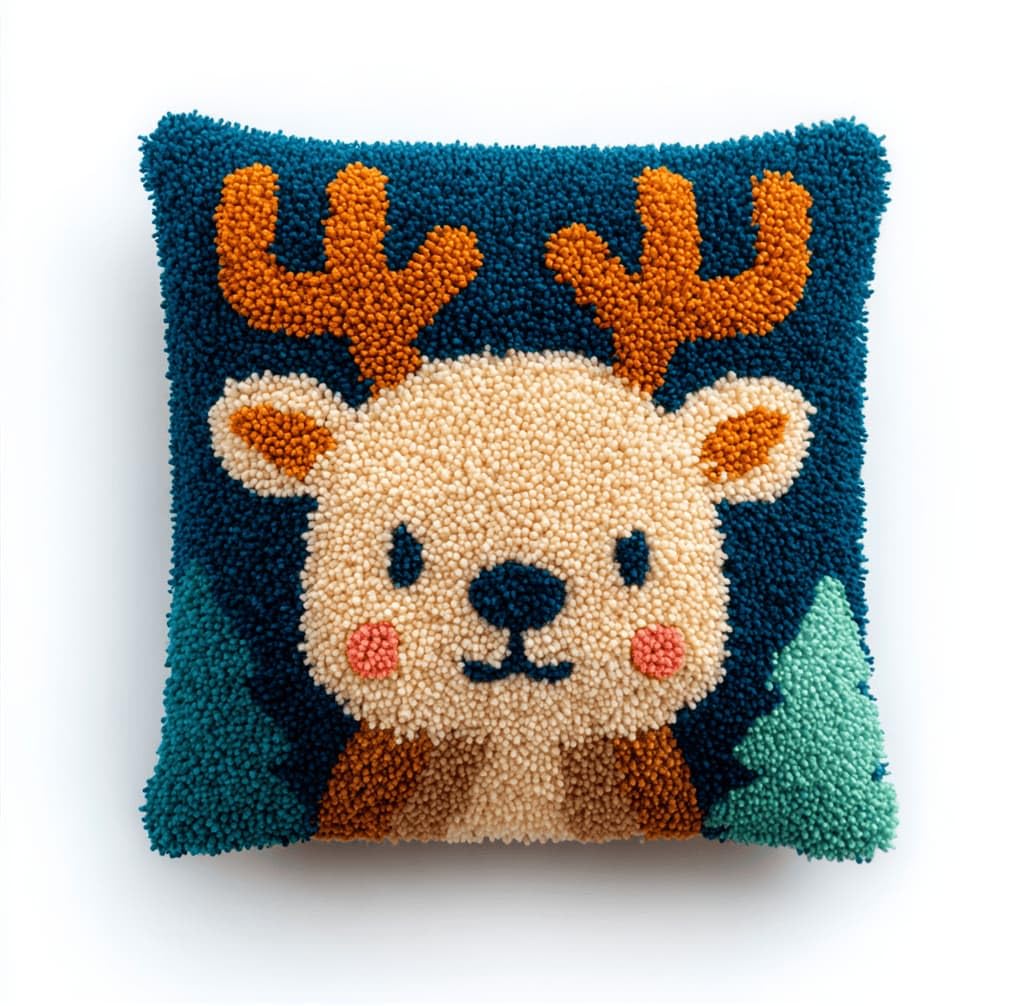 Kitquiver Latch Hook Kits Elk for Adults,Beginners DIY Latch Hook Cushion Kits and Latch Rug Kits Cross-Stitch Embroidery Cushion Cover for Home Sofa Decoration 17X17 in